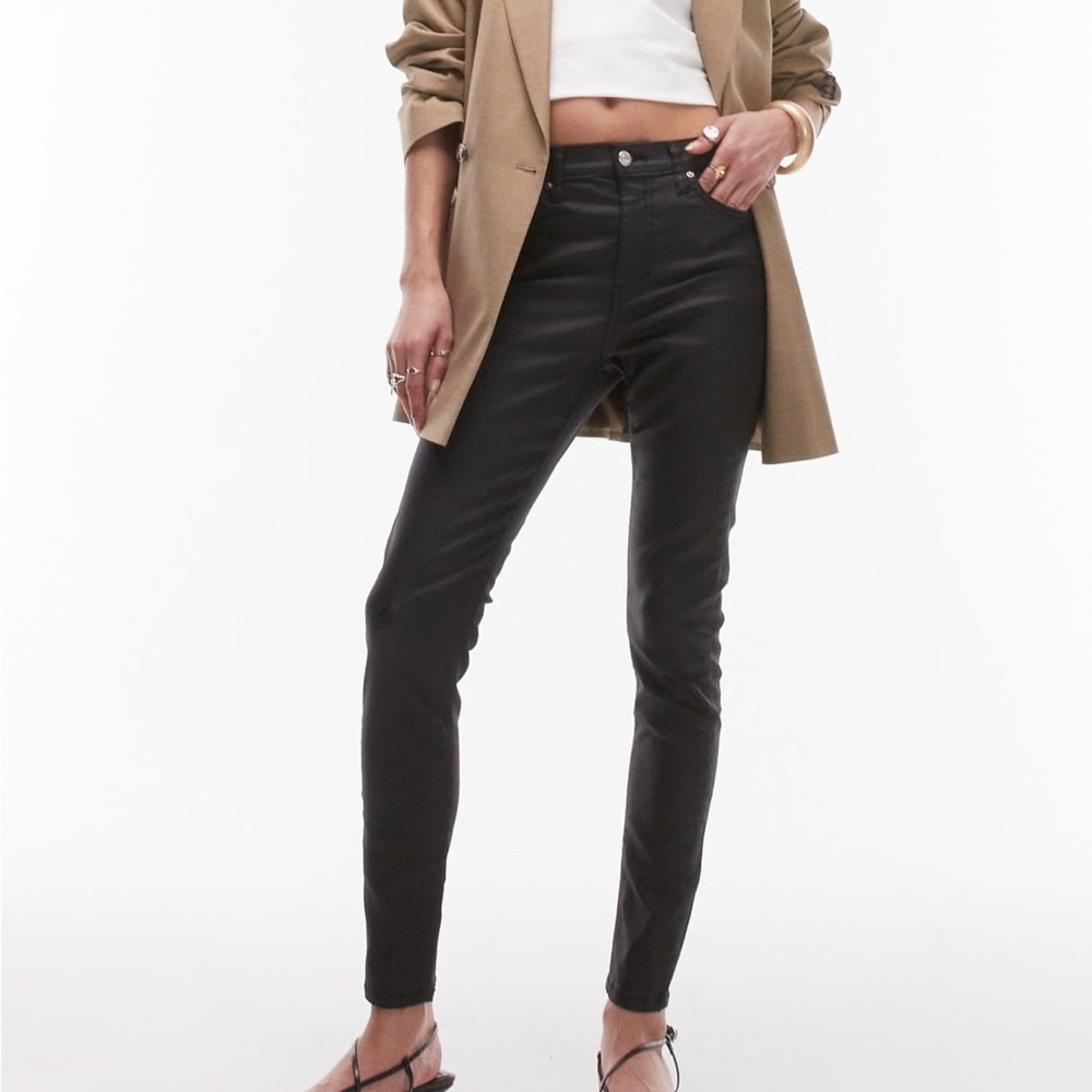 Topshop Jamie High Rise Skinny Jeans in Coated Black, Tall 30